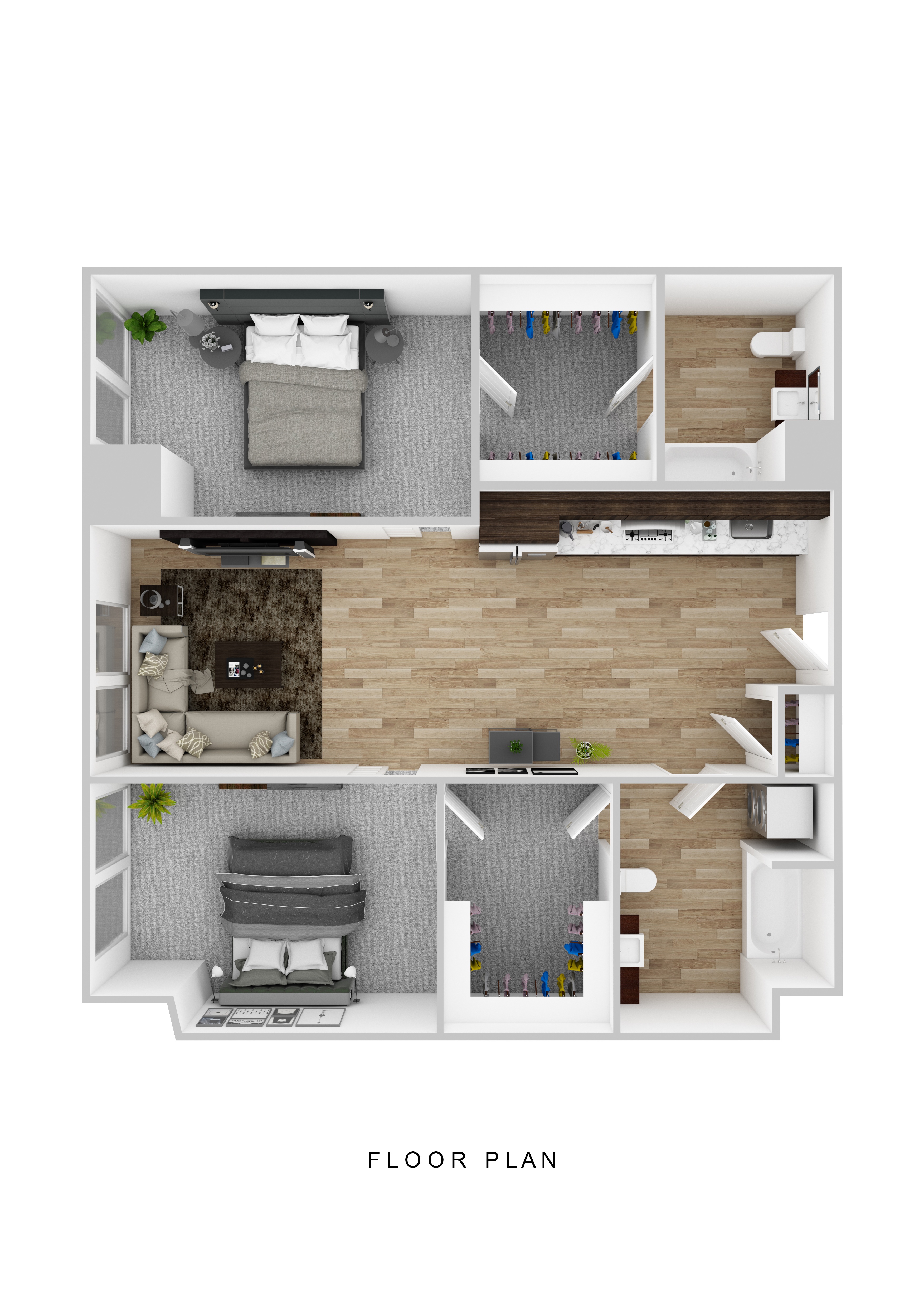 Floor plan for 2 beds, 2 baths, 1095 sqft